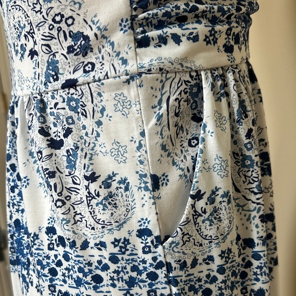 Grace Karin Blue White Strapless Maxi Dress, Pockets Boho Vacation Sundress, M - Picture 4 of 6